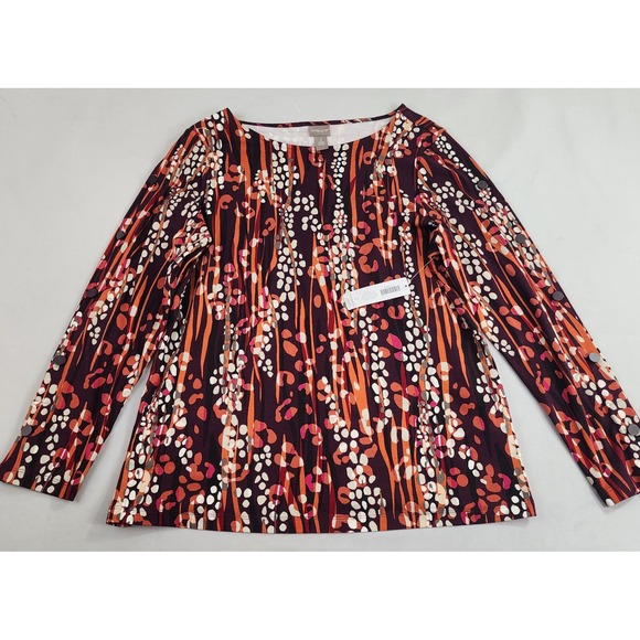 Chico's Tops - Chico's tunic top womens sz 2 red desert jungle button detailed slv stretch $59
